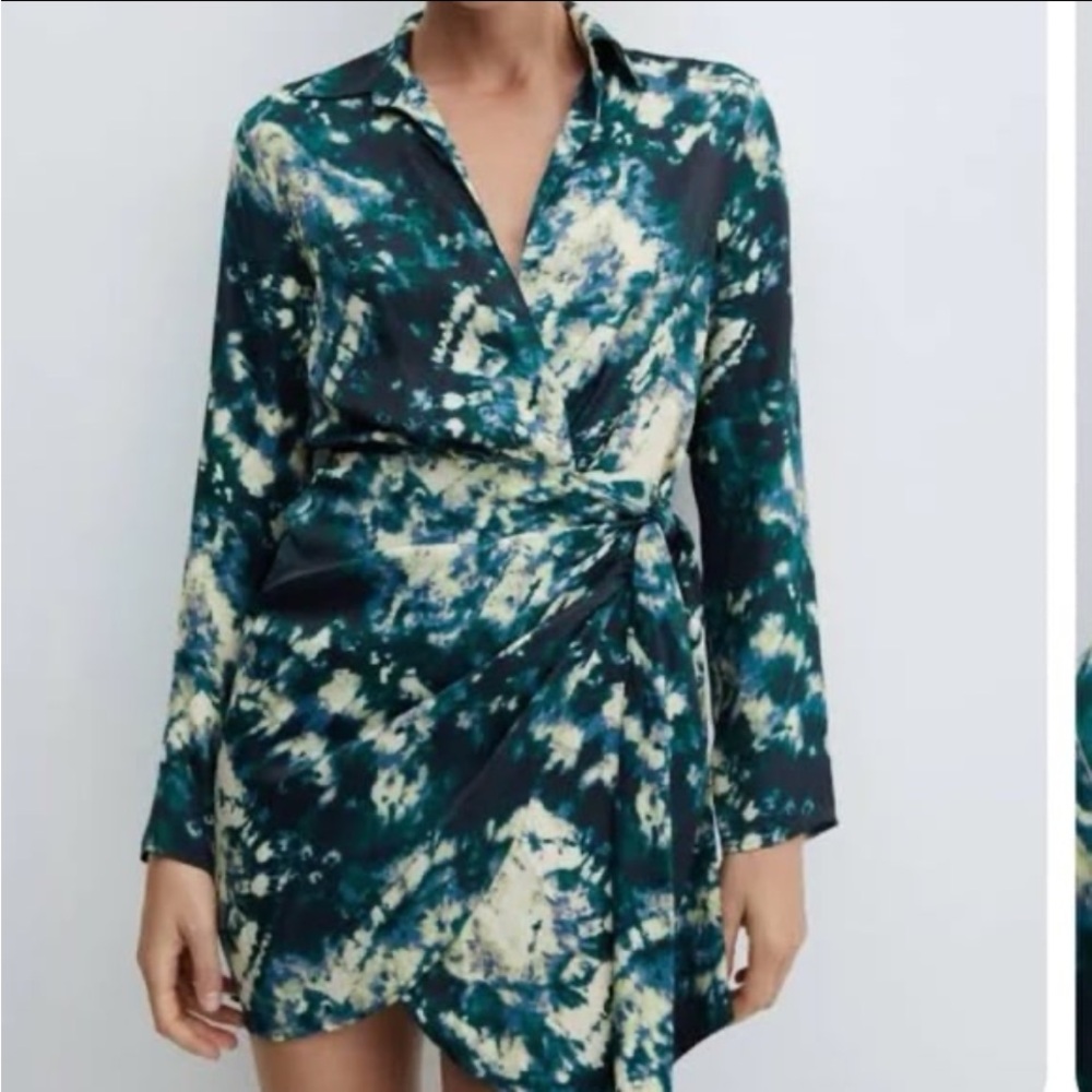 Mango MNG Abstract Tie Dye Wrap Shirt Dress - Size S/4